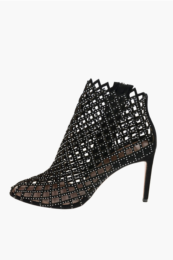Alaia Perforated Suede Stiletto Ankle Boots with Micro-studs women