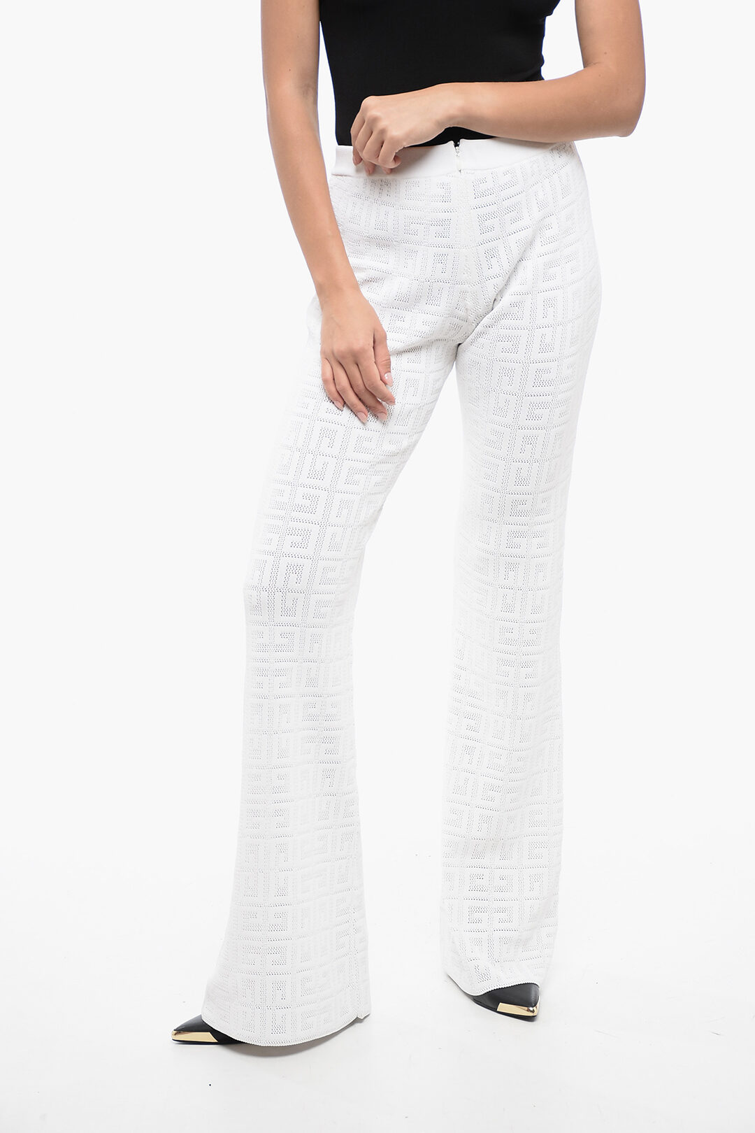Givenchy Perforated Viscose Blend Flared Fit Pants with Monogram