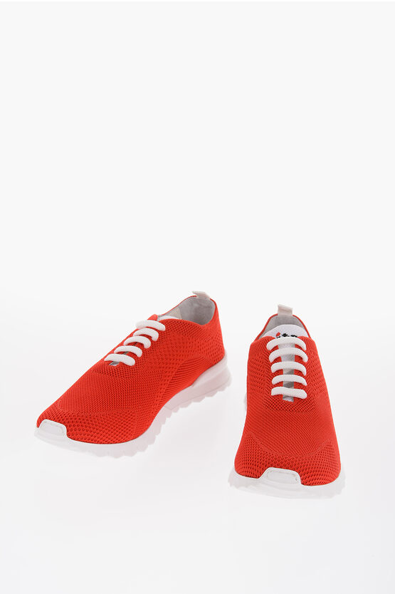 Kiton Perfotated Cotton Sneakers In Red