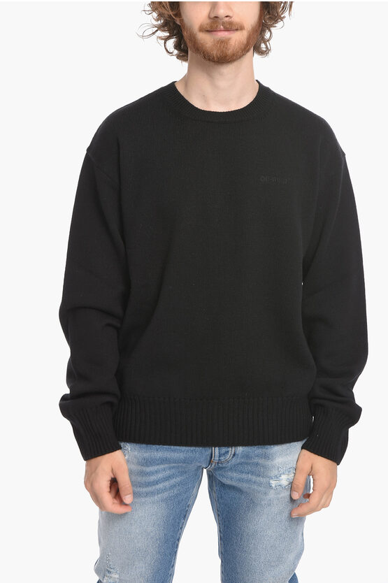 Shop Off-white Permanent Crew Neck Wool Sweater With Embroidered Logo
