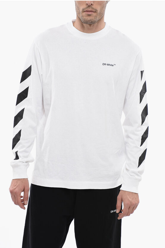 Off-white Permanent Long Sleeve Diag Helvetica Skater T-shirt In White
