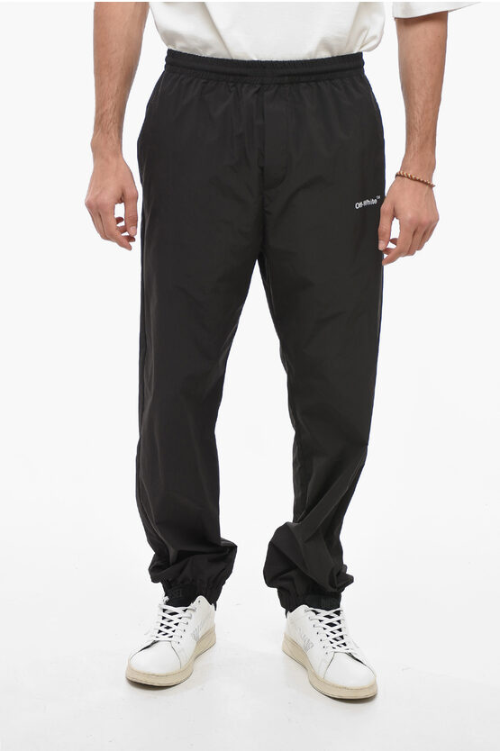 Off-white Permanent Nylon Sweatpants With Elastic Cuffs In Black