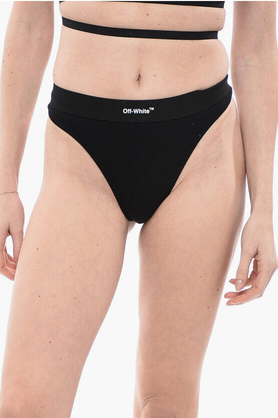 OFF-WHITE PERMANENT SET OF 2 STRETCH COTTON RIBBED THONGS