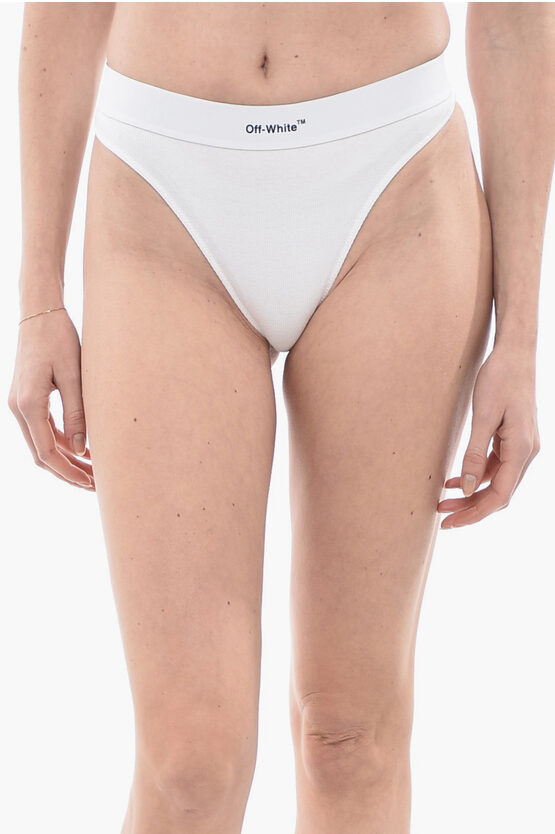 Off-white Permanent Set Of 2 Stretch Cotton Ribbed Thongs In White