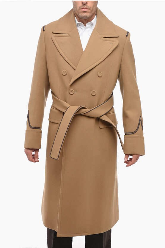 Shop Dior Peter Doig X  Double-breasted Virgin Wool Coat With Leat