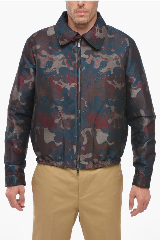 Shop Dior Peter Doig X  Jacquard Fabric Bomber Jacket With Front Z