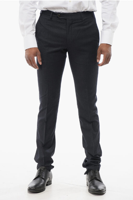 Corneliani Pin Check Wool Blend Pants With Belt Loops Grösse 44