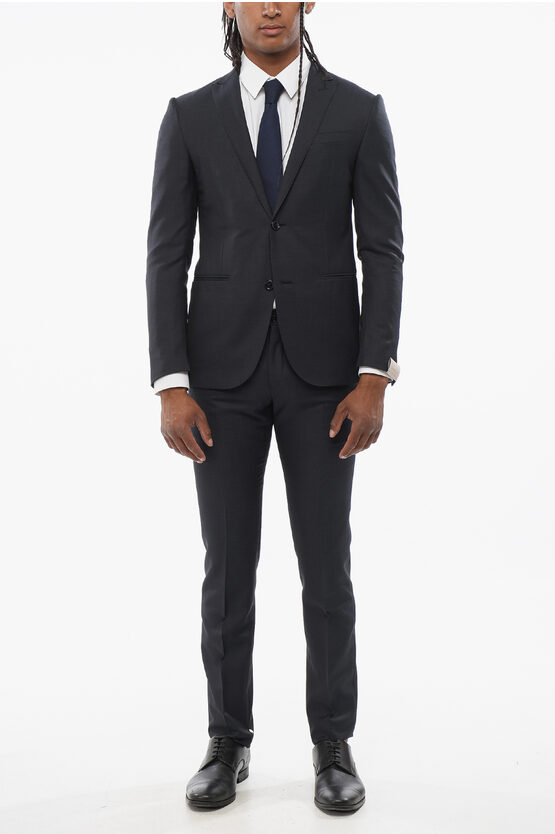 Corneliani Pin Point Cerimonia Academy Virgin Wool Blend Suit In Black