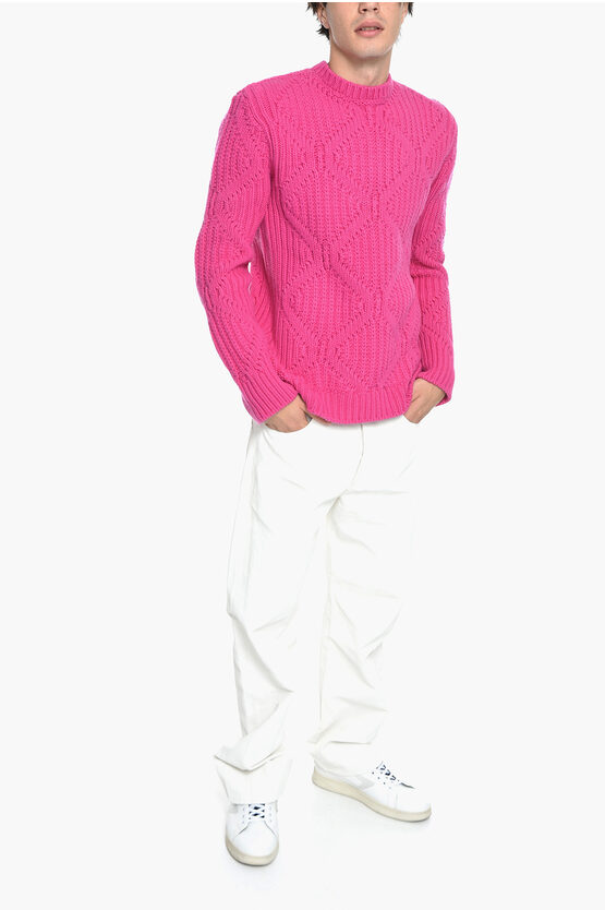 PINK PP Crew Neck Wool Pullover with Diamond Pattern