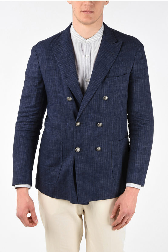 Brunello Cucinelli Pinstripe Linen Double Breasted Blazer
