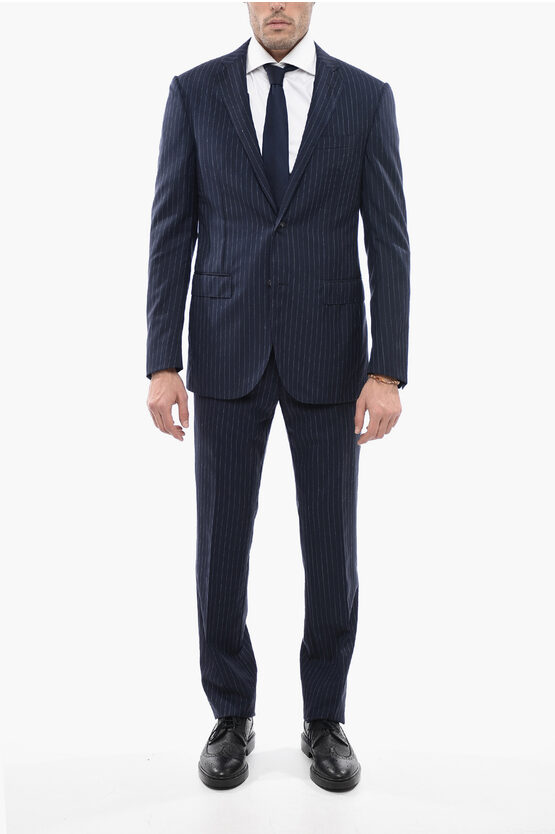 Corneliani Pinstriped Academy Suit With Flap Pockets In Blue