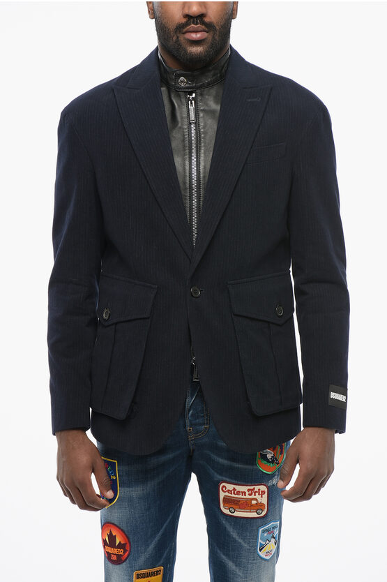 Dsquared2 Pinstriped Blazer With Leather Chest Piece