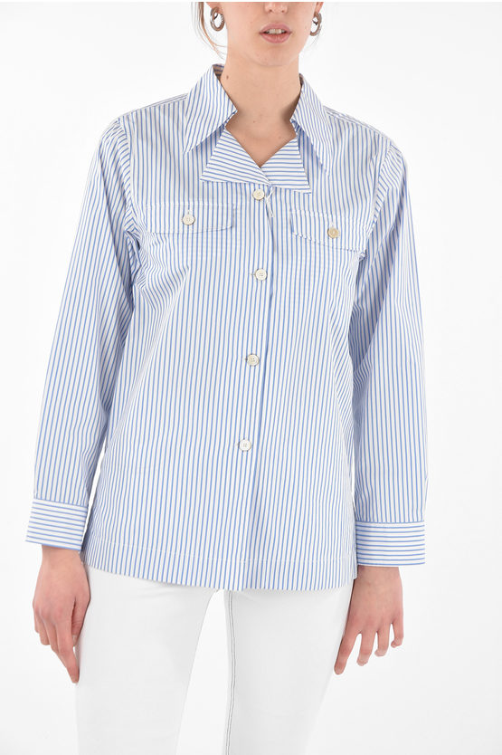 Alberto Biani Pinstriped Cotton Saharan Shirt In Blue