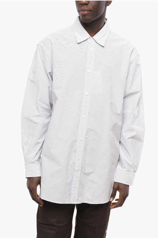 Shop Hed Mayner Pinstriped Cotton Shirt With Cut-out Detail