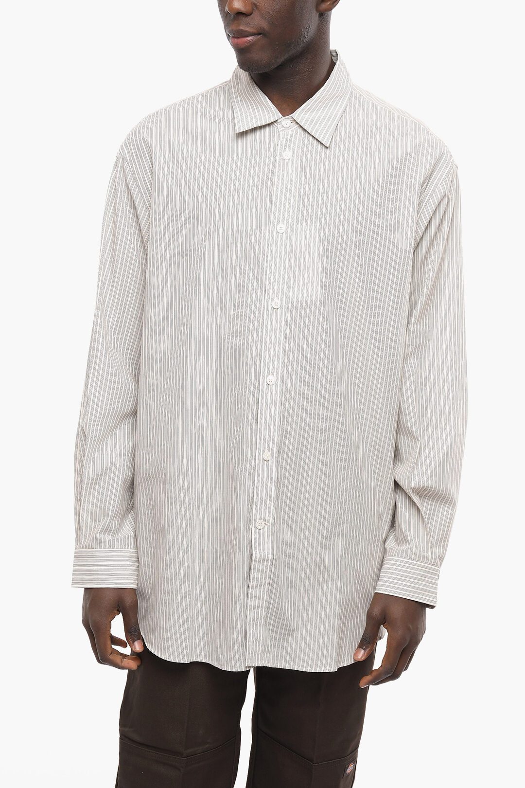 Pinstriped Cotton Shirt with Cut-out Detail
