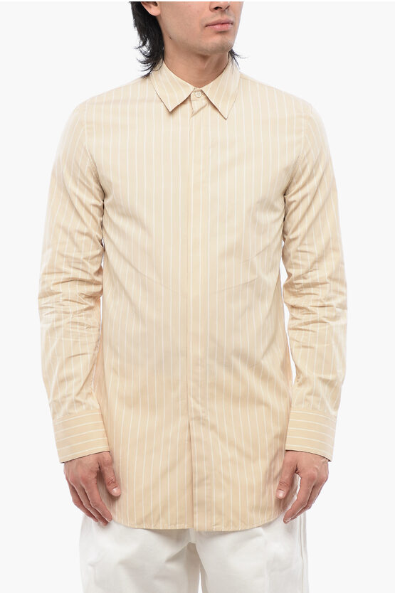 JIL SANDER PINSTRIPED COTTON SHIRT WITH HIDDEN BUTTONING