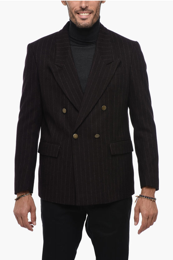 Shop Marsēm Pinstriped Double Breated Blazer With Split Back