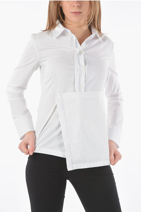 Ixos Pinstriped Half Orione Shirt With Wrap Detail In White