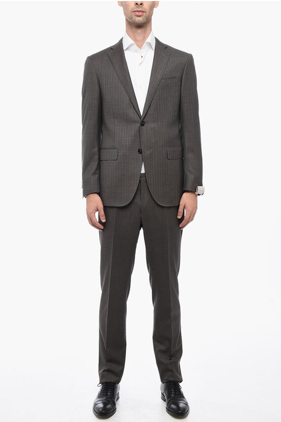 CORNELIANI PINSTRIPED MOTIF ACADEMY VIRGIN WOOL SUIT 