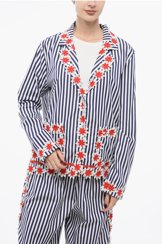 Flora Sardalos Pinstriped Pyjama Set With Embroidered Flowers