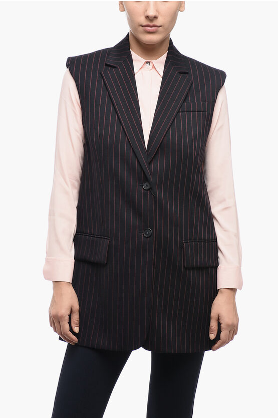 Sportmax Pinstriped Rossana Virgin Wool Vest In Black