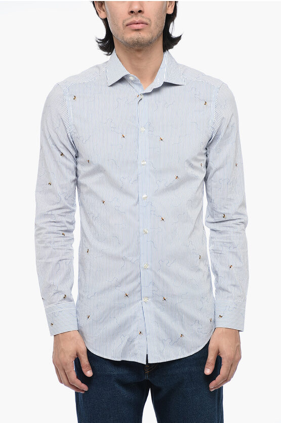 Shop Etro Pinstriped Shirt With Bee Print