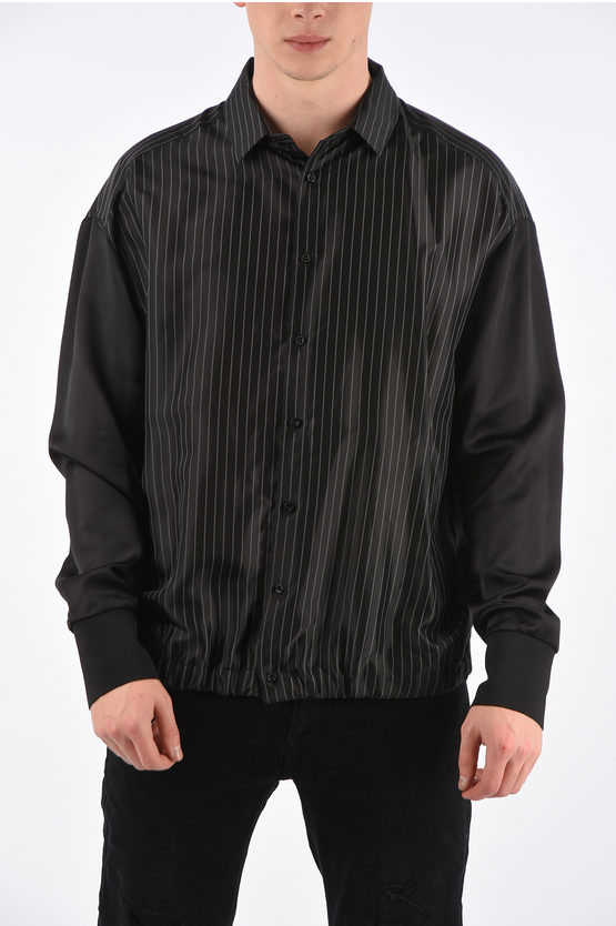 Neil Barrett Pinstriped Shirt With Elastic Cuff In Black