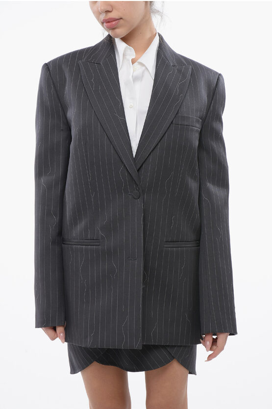 Off-white Pinstriped Virgin Wool Blend Tomboy Fit Blazer