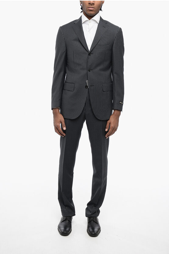 Shop Corneliani Pinstriped Virgin Wool Notch Lapel 3-button Suit