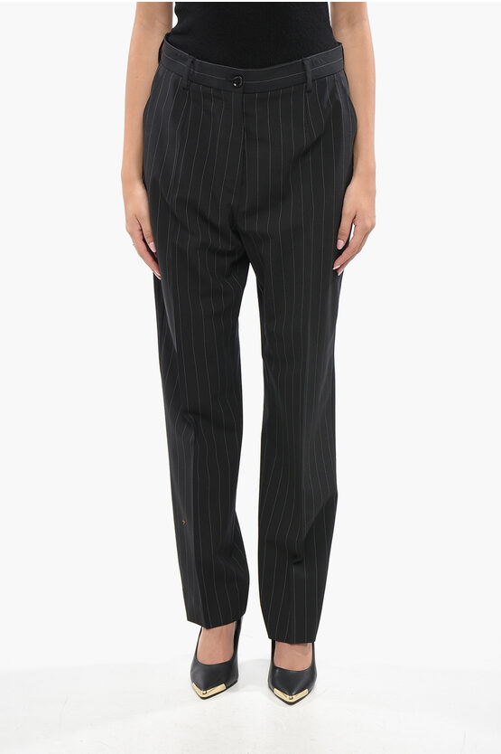 Dolce & Gabbana Pinstriped Virgin Wool Stretch Pants In Black