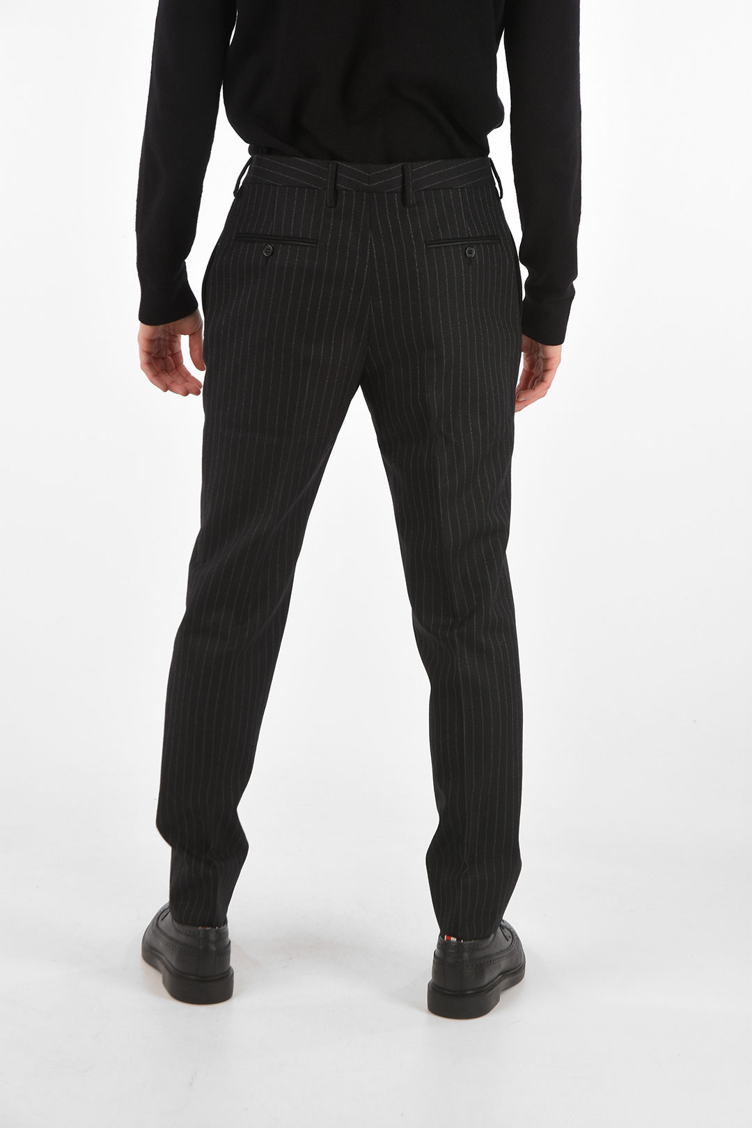【Saint Laurent】Pinstriped Wool Straight-Leg Pants Saint Laurent Pinstriped Virgin-wool Tailored Pants men