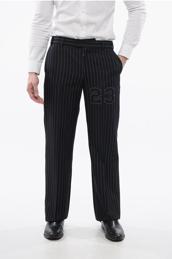 Off-white Pinstriped Wool Blend 23 Slim Fit Pants