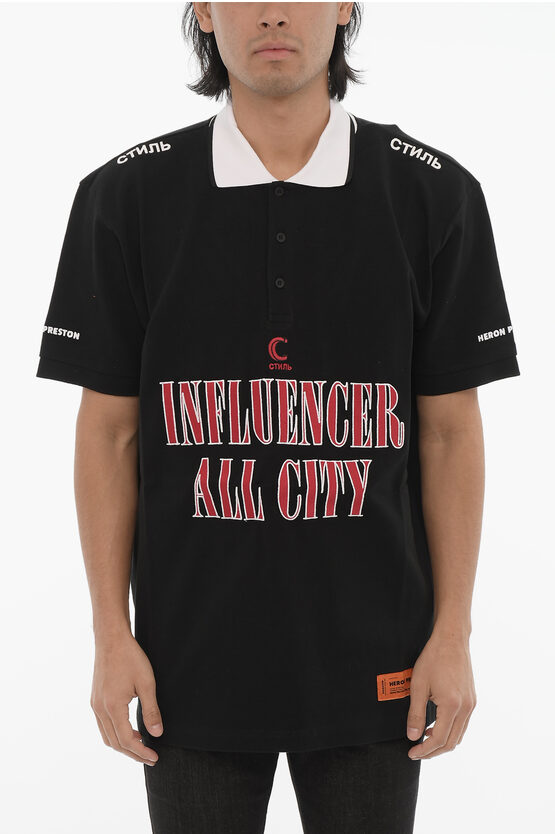 Heron Preston Pique Cotton Influencer 3-buttons Polo Shirt With Maxi Embro