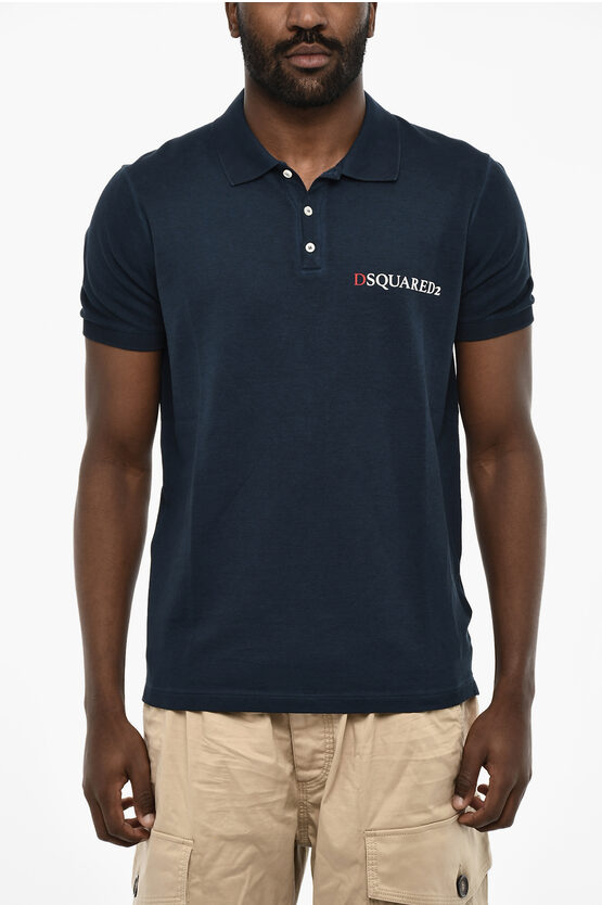 Dsquared2 Piquet Cotton 3 Buttons Polo Shirt With Print