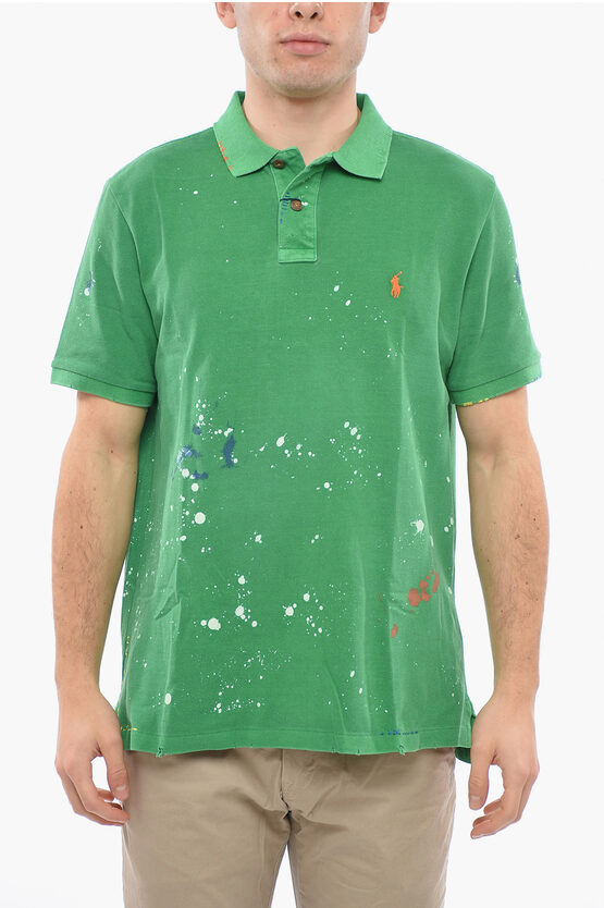 Polo Ralph Lauren Piquet Cotton Classic Fit Polo With Vintage Effect In Green