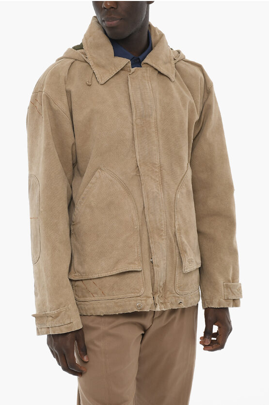Diesel Piquet Cotton J-shank Jacket With Removable Hood In Neutral