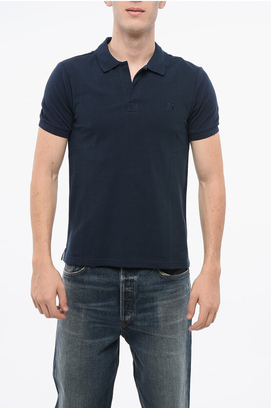 Vilebrequin Logo Print Cotton Pique Polo T-shirt In Blue