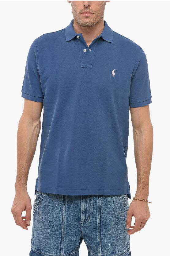 Polo Ralph Lauren Piquet Cotton Polo With Embroidered Logo In Blue