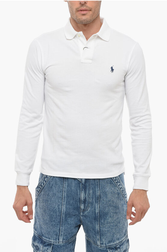 Polo Ralph Lauren Piquet Cotton Slim Fit Polo With Logo In White