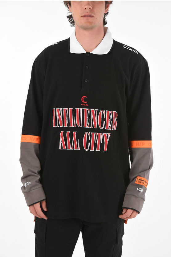 Heron Preston Piquè Cotton 3 Button Influencer Polo Shirt In Black