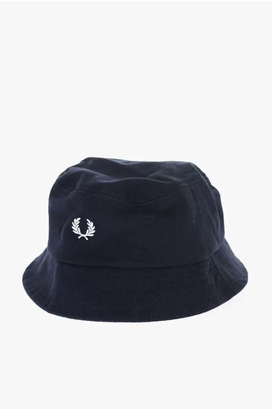 Fred Perry Piquè Cotton Bucket Hat With Embroidered Logo In Blue