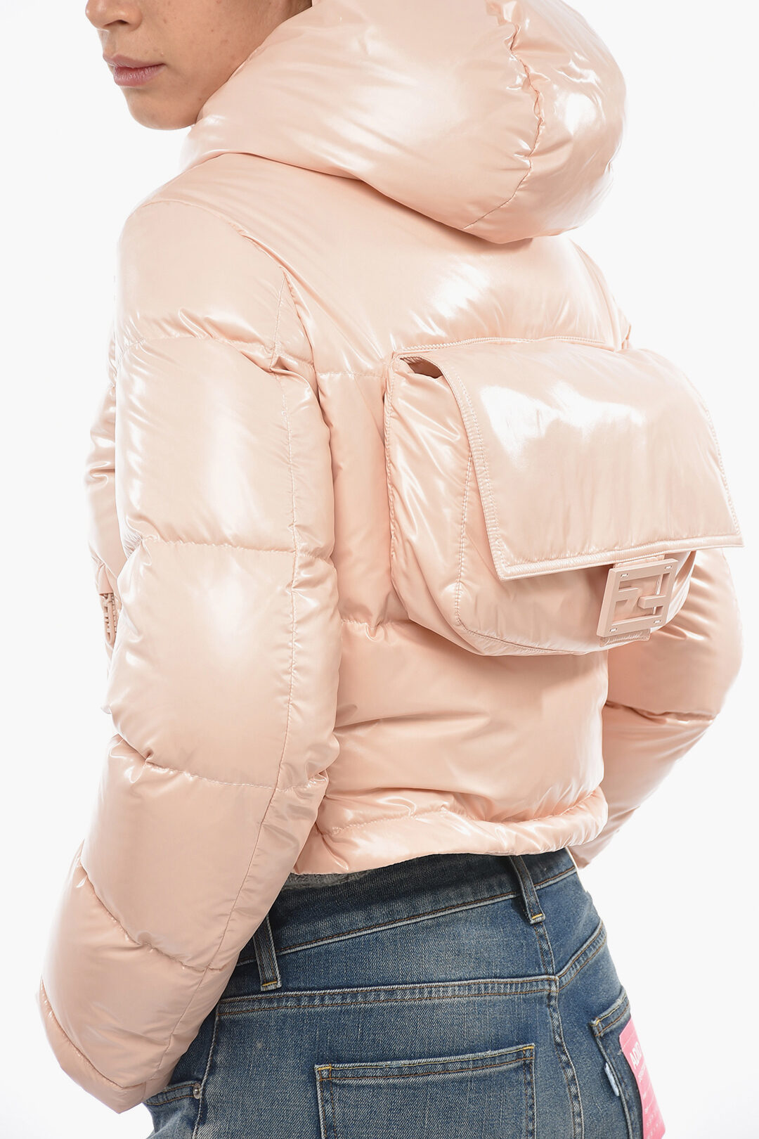 Piumino Donna Fendi Giubbotto Donna Piumino Crop In Nylon Lucido