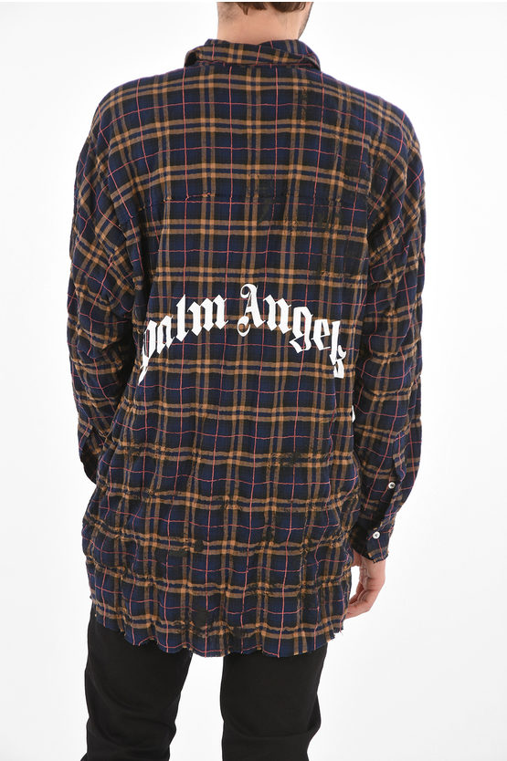 Palm Angels Plaid Check Shirt with Back Printed Logo men