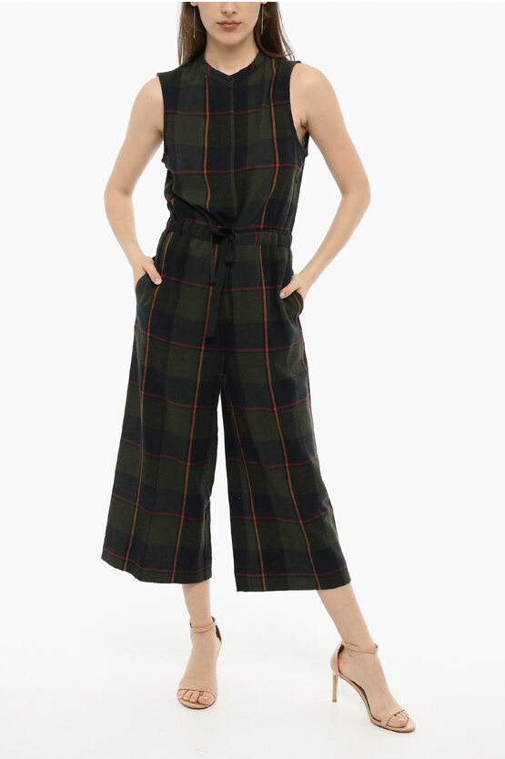 Woolrich Plaid Check Wool Blend Gauze Jumpsuit With Drawstring Waist In Burgundy