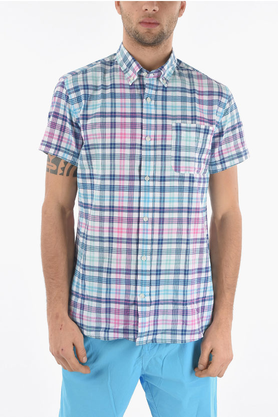 Woolrich Plaid Checked Button-down Shirt With Breast Pocket In Blue