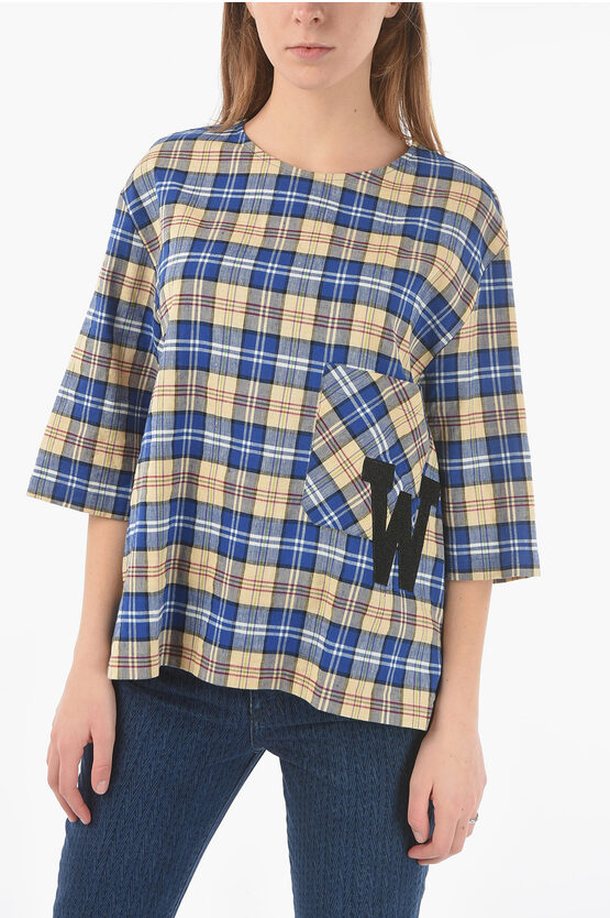 Woolrich Plaid Checked Oversized T-shirt With Maxi Monogram Patch In Multi