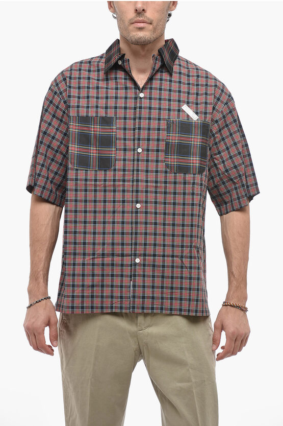 4sdesigns Plaid Checked Shirt With Silk Double Breast Pockets In Brown