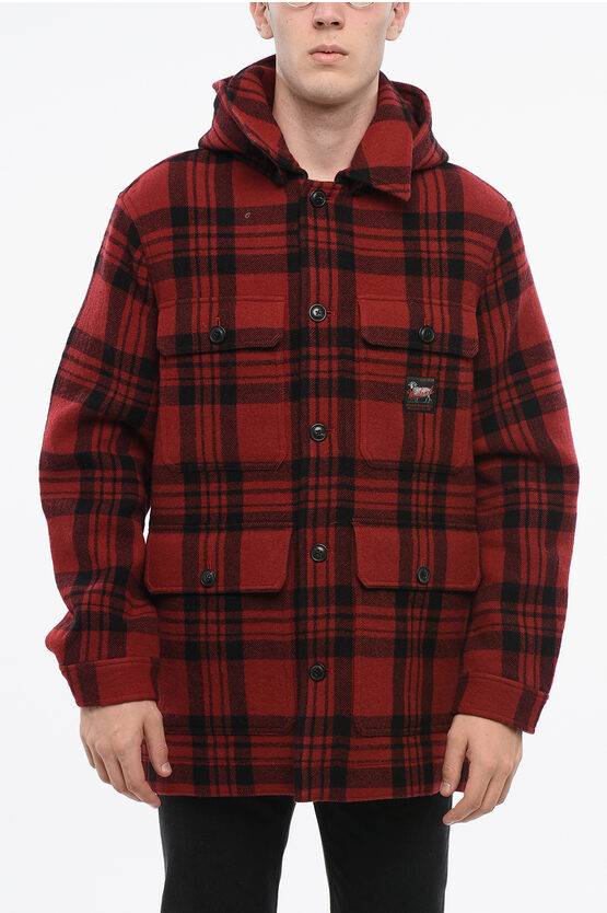 Woolrich Plaid Checked Wool Blend Padded Overshirt