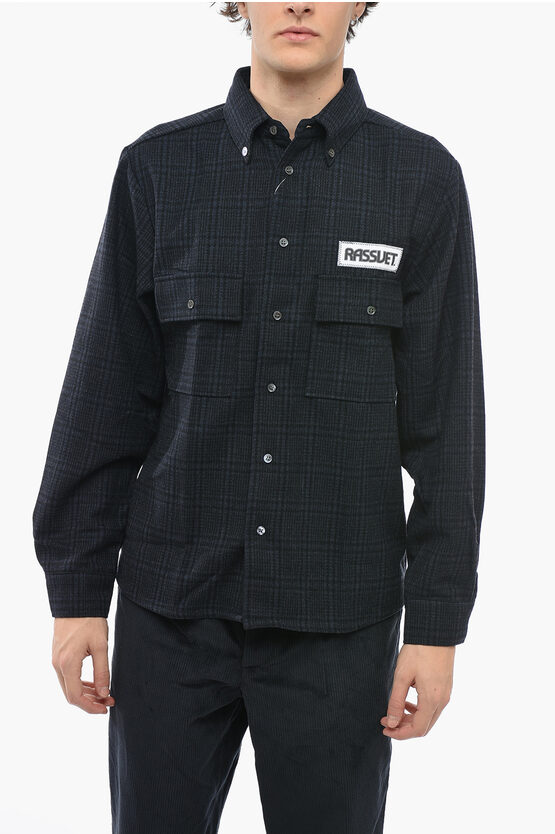 Shop Paccbet Plaid Motif Button-down Collar Shirt With Double Breast Pock