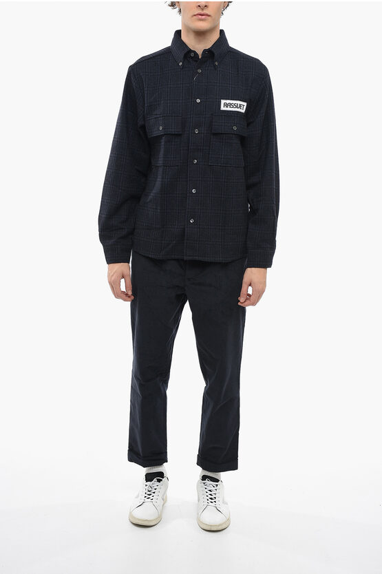 Paccbet Plaid Motif ButtonDown Collar Shirt with Double Breast Pocket and Back Patch men